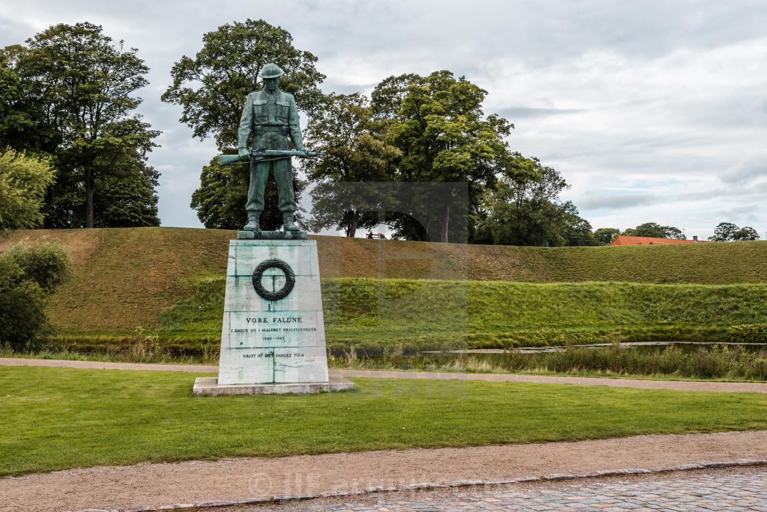 "Soldier bronze statue in Churchill Park in Copenhagen, Denmark," stock image