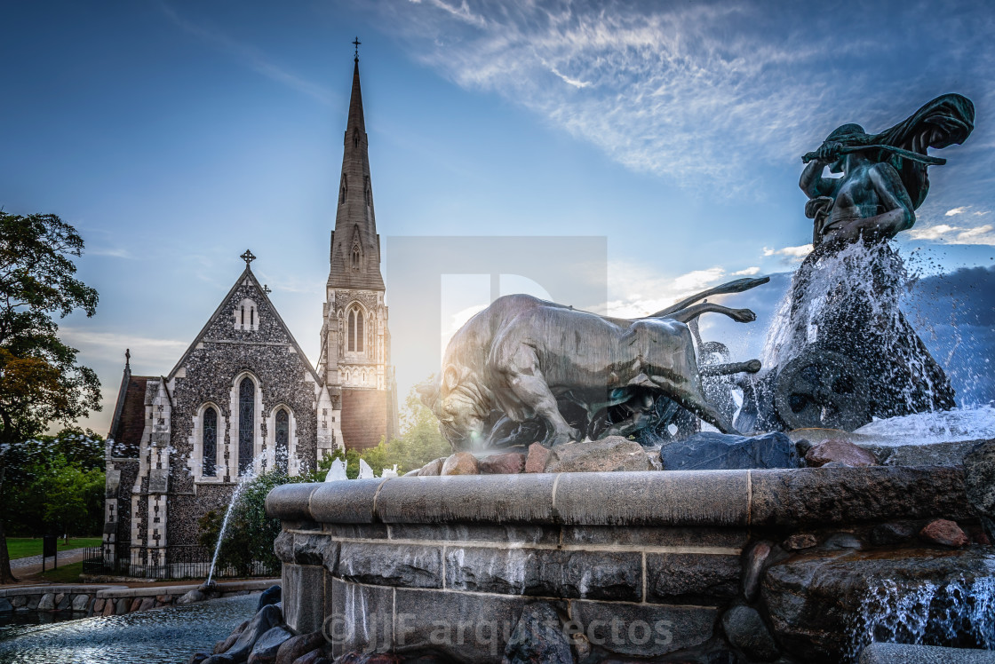 "The Gefion Fountain is a large fountain in Copenhagen, view with" stock image