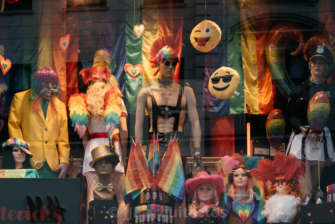 "Gay costumes store front window in Copenhagen" stock image