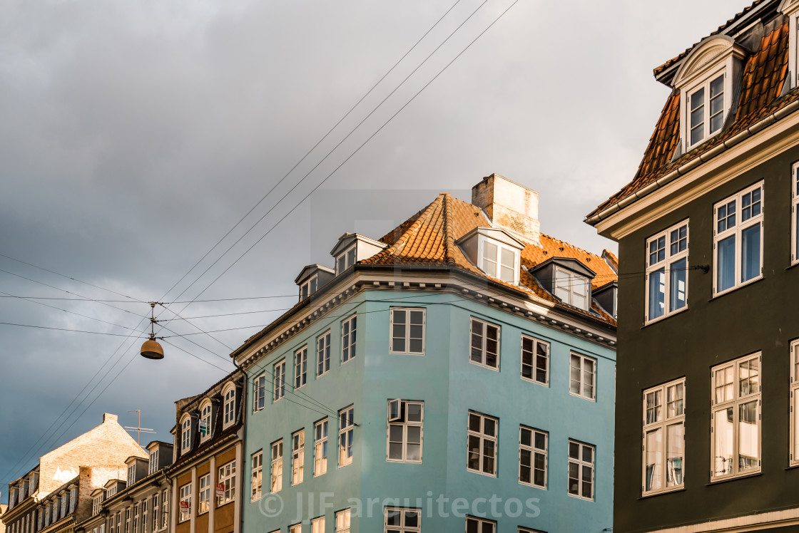 "Low angle view of old residential buildings in historical city c" stock image