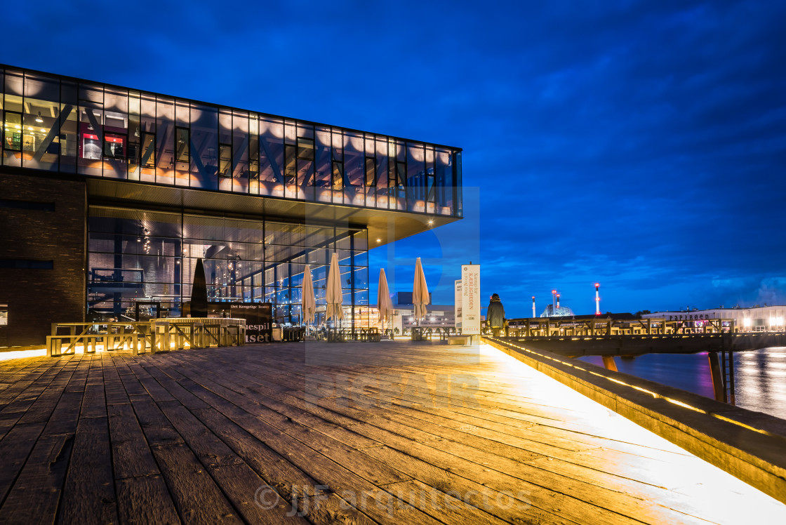 "The Royal Danish Playhouse at night. It is a theatre building fo" stock image