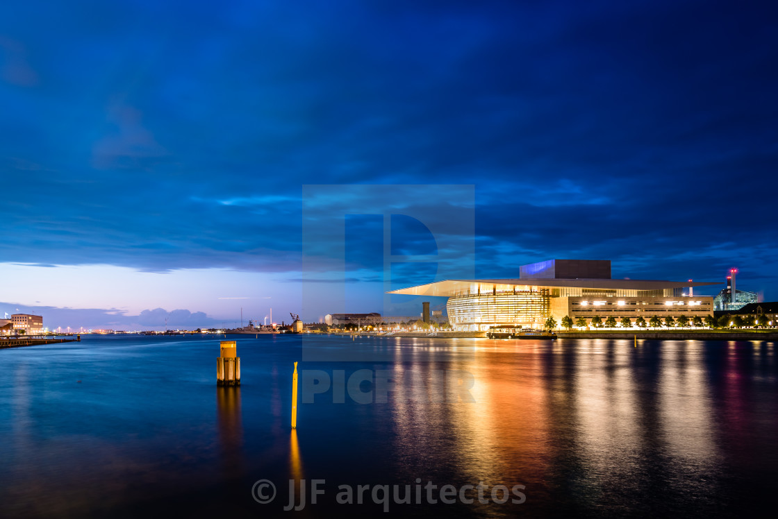 "The Copenhagen Opera Houseat sunset. It is the national opera ho" stock image