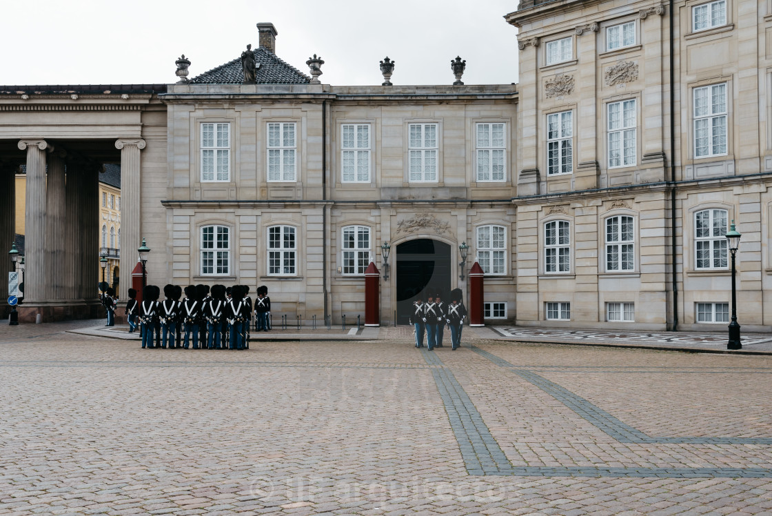 "Soldiers of the Danish Royal Life Guards for the changing of the" stock image