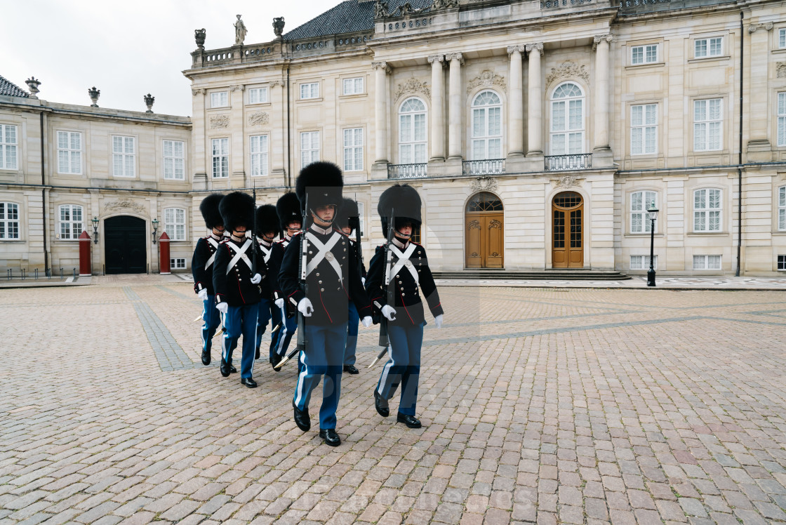 "Soldiers of the Danish Royal Life Guards for the changing of the" stock image