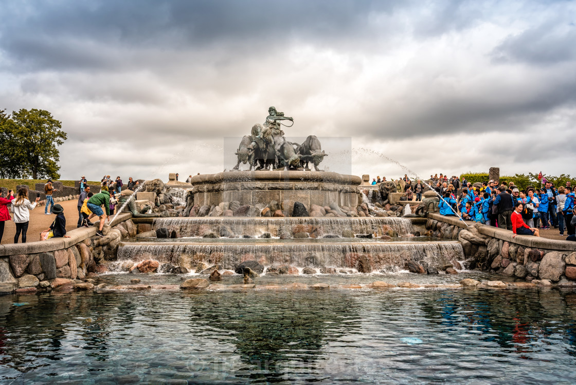 "The Gefion Fountain is a large fountain in Copenhagen, view with" stock image