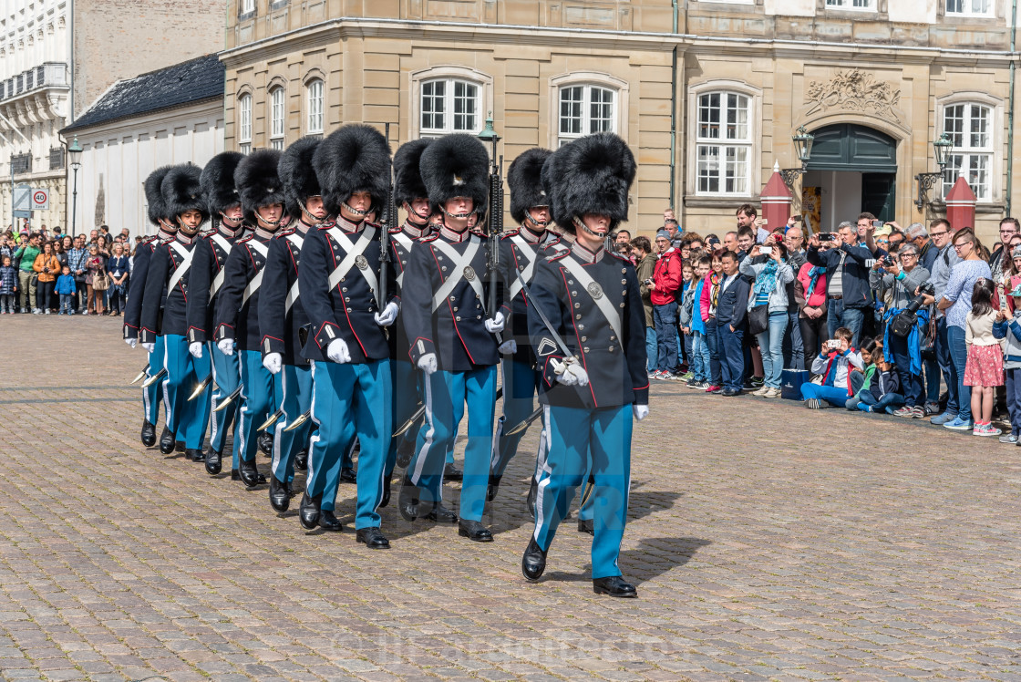 "Soldiers of the Danish Royal Life Guards for the changing of the" stock image