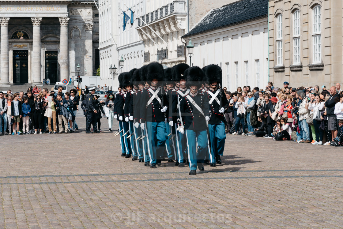 "Soldiers of the Danish Royal Life Guards for the changing of the" stock image