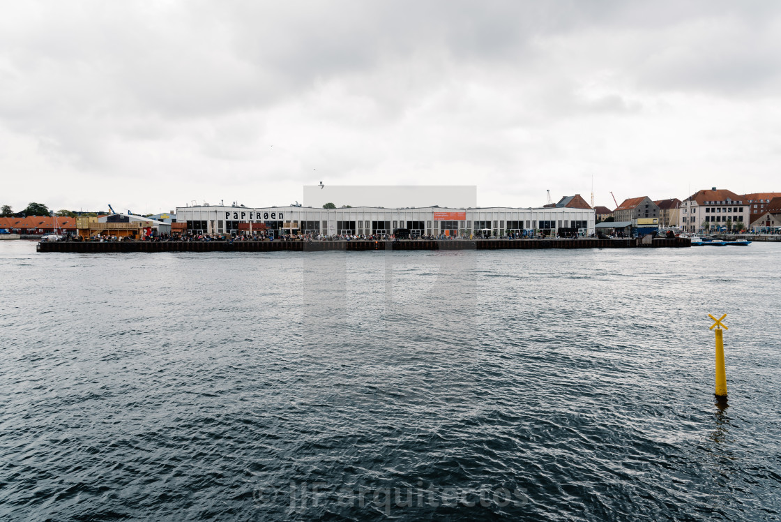 "Papiroen Copenhagen Street food market and waterfront a cloudy d" stock image