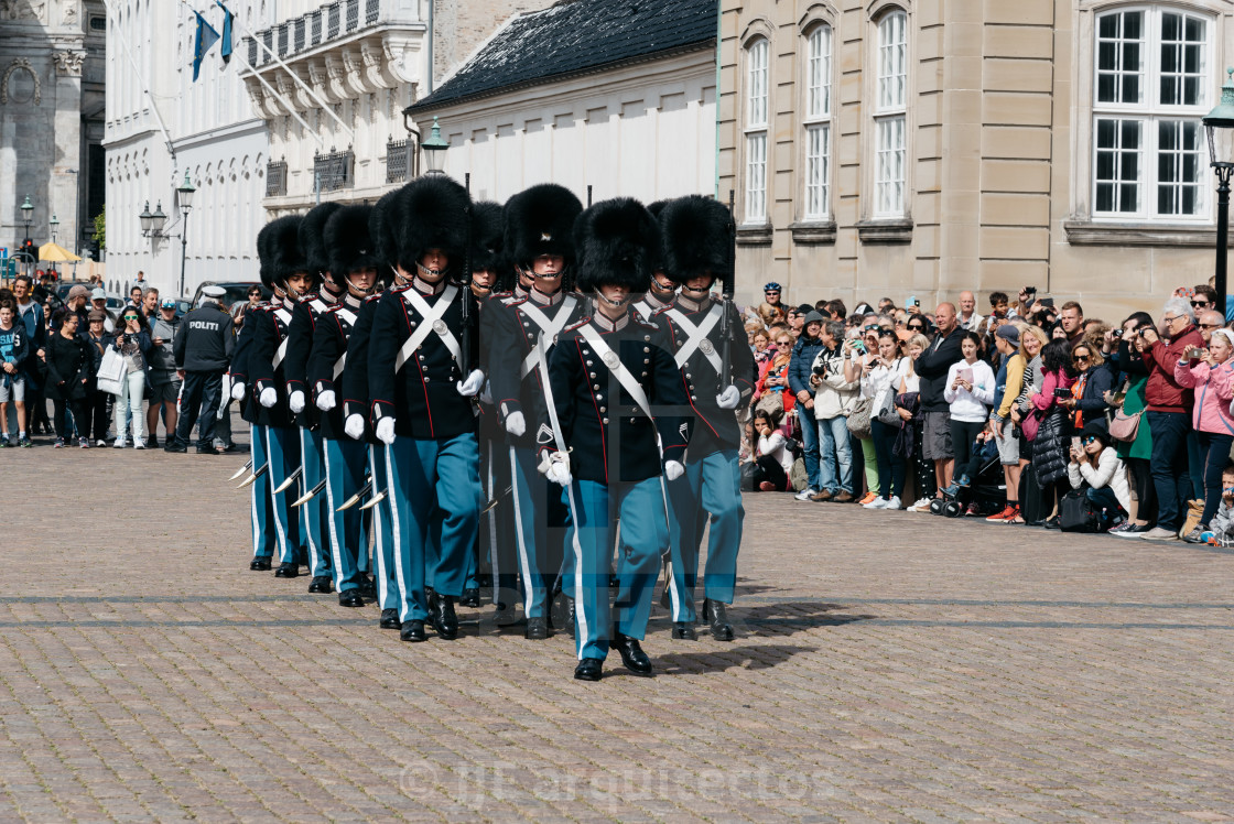 "Soldiers of the Danish Royal Life Guards for the changing of the" stock image