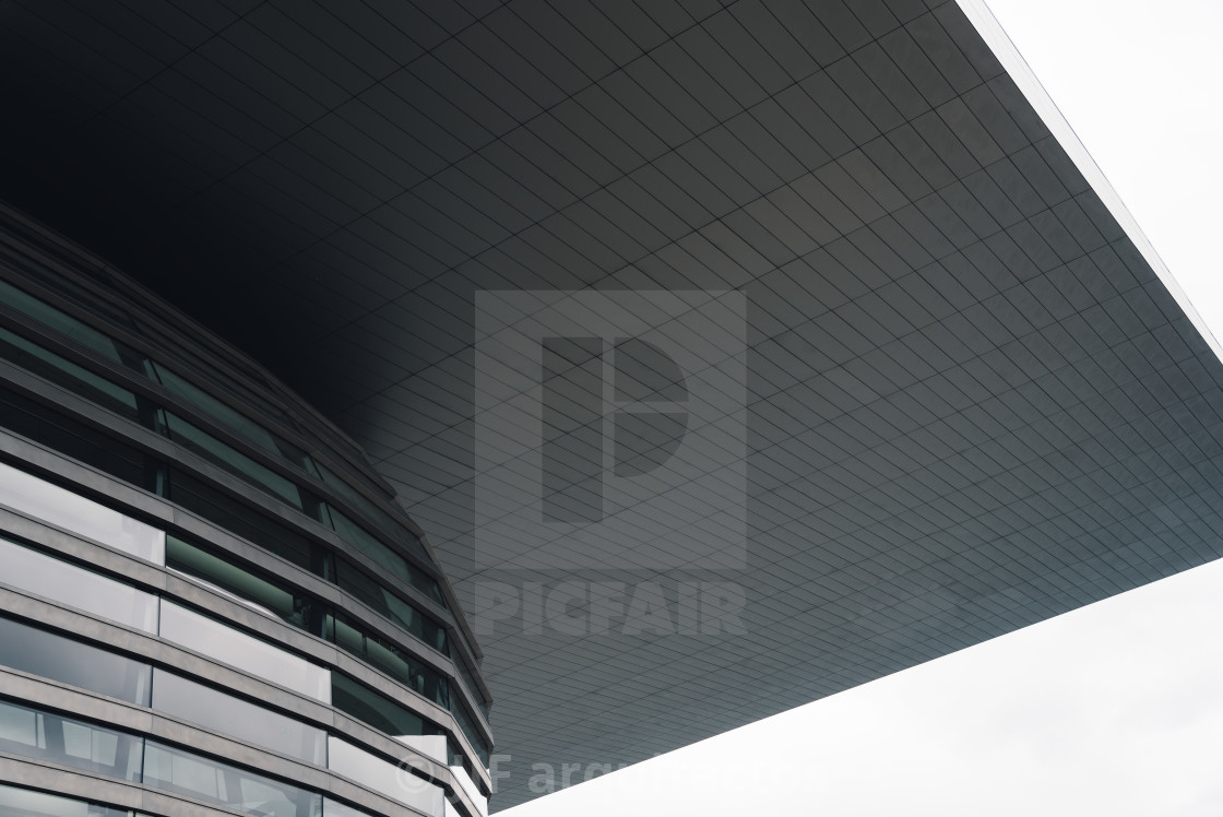 "Low angle view detail of the Copenhagen Opera House against clou" stock image