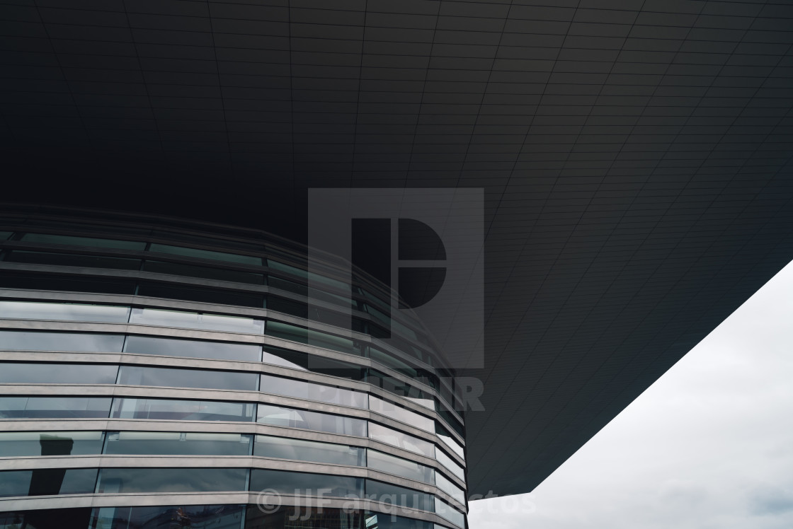 "Low angle view detail of the Copenhagen Opera House against clou" stock image