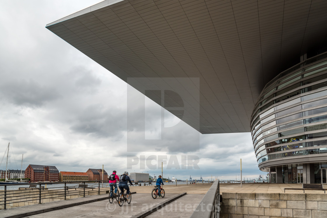 "Exterior view of the Copenhagen Opera House against cityscape wi" stock image