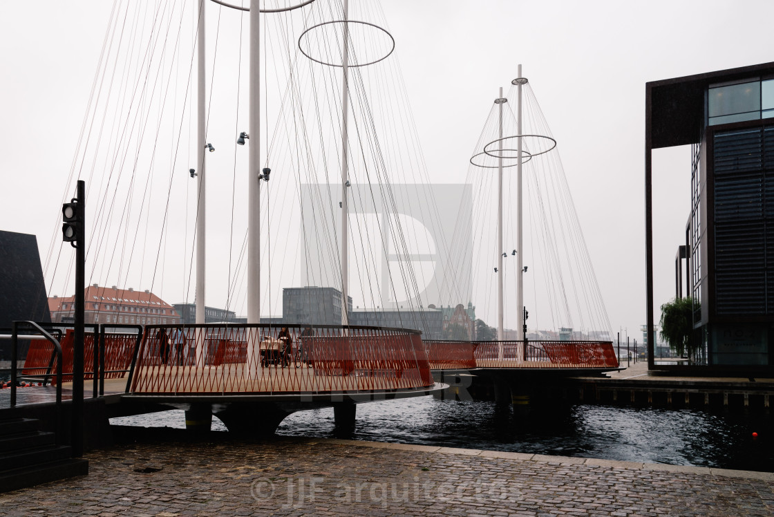 "Modern pedestrian bridge in the Inner Harbour of Copenhagen" stock image