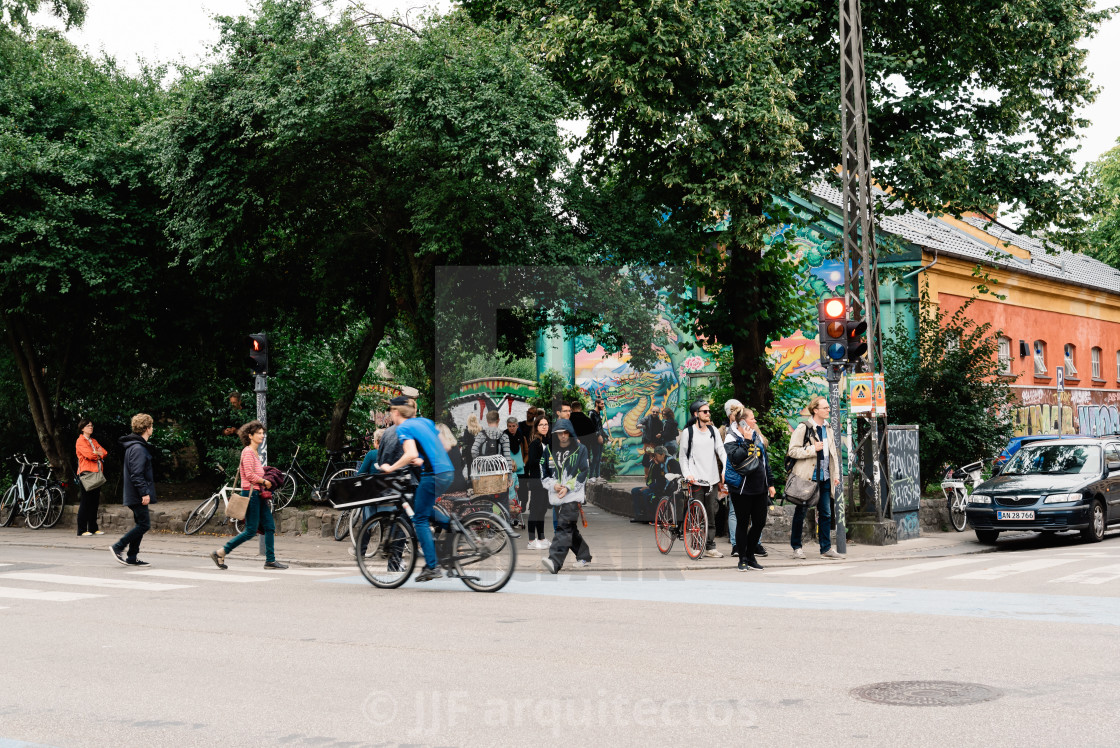 "People in the entrance to Christiania" stock image