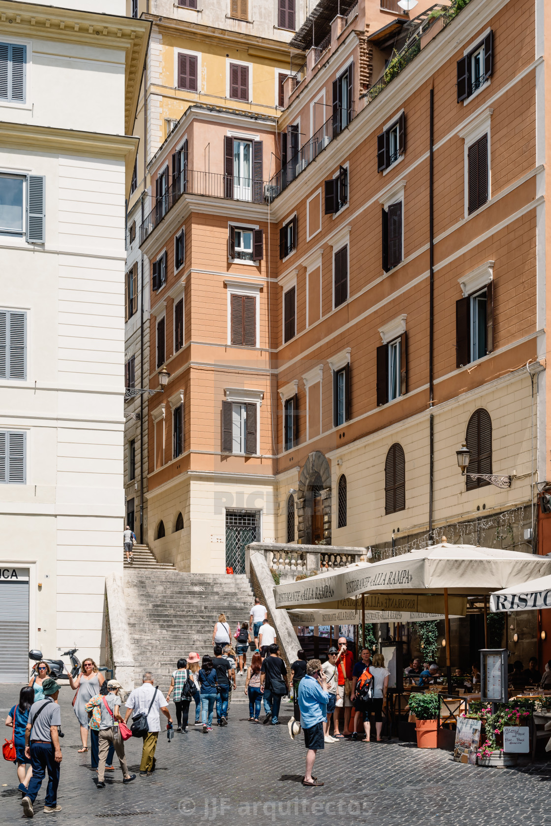 "Tourists in Square of Mignanelli in the historical centre of Rom" stock image