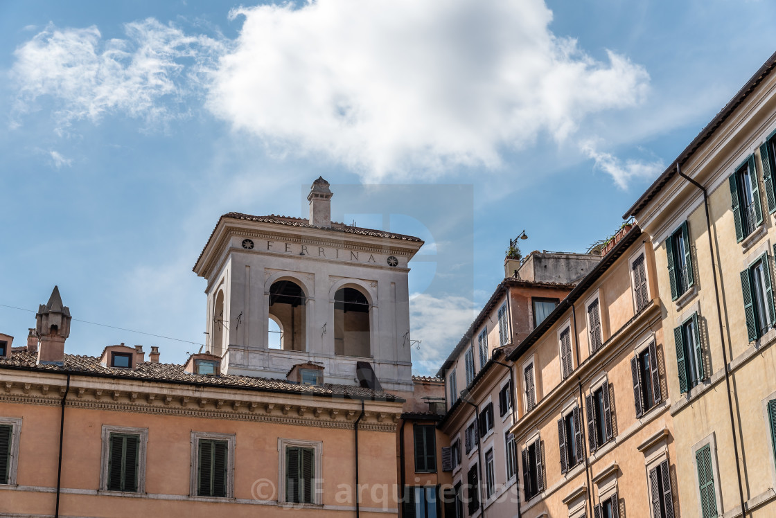 "Low angle view of old buildings in historical centre of Rome a s" stock image