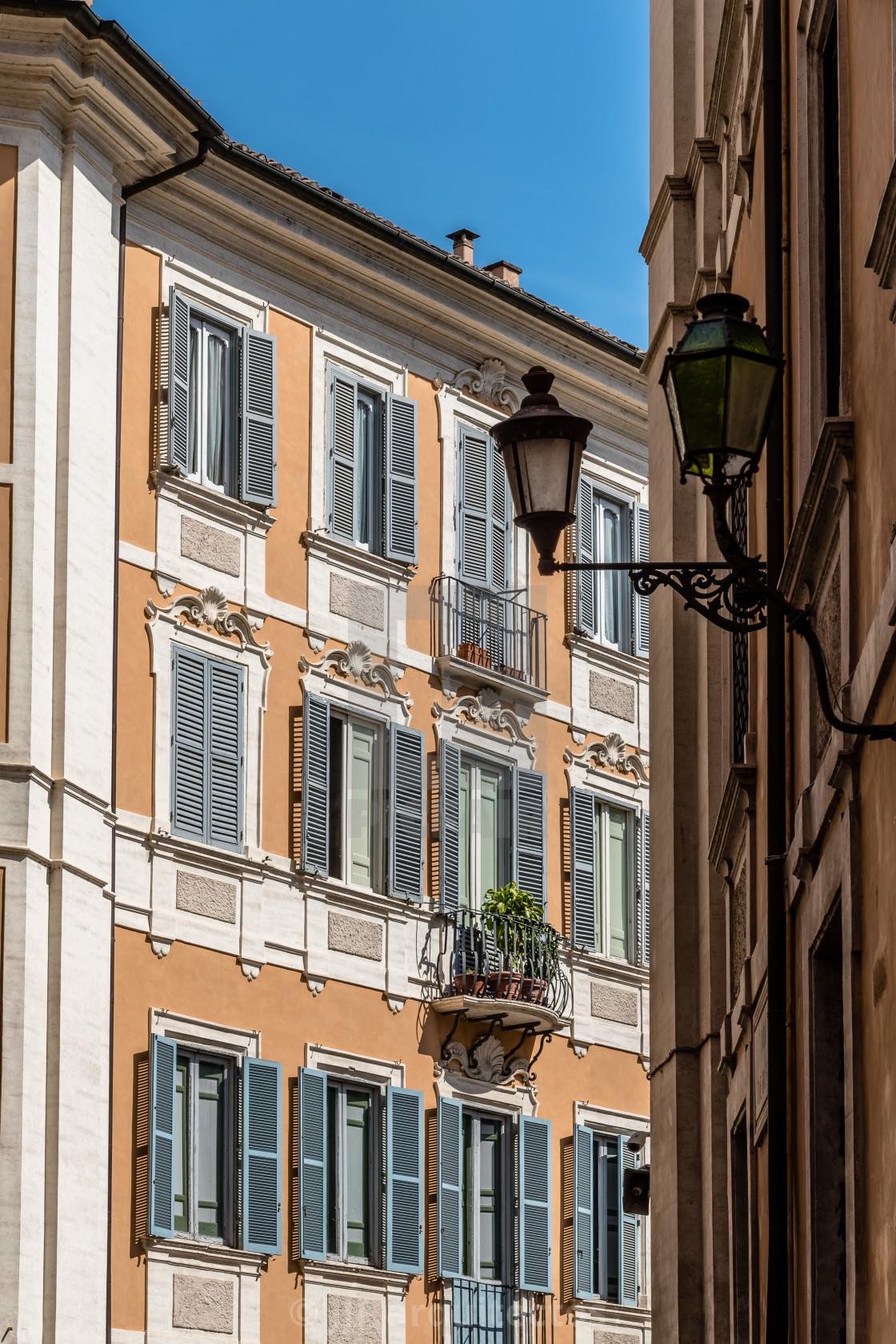 "Low angle view of old buildings in historical centre of Rome a s" stock image