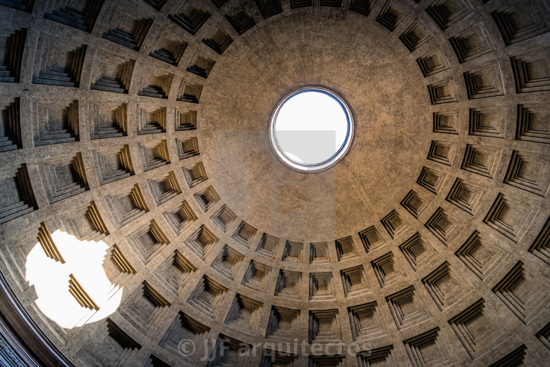 "Interior view of the dome of the Pantheon of Agripa in Rome." stock image