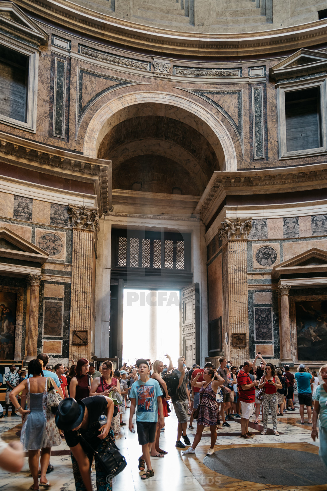 "Interior view of the dome of the Pantheon of Agripa in Rome." stock image