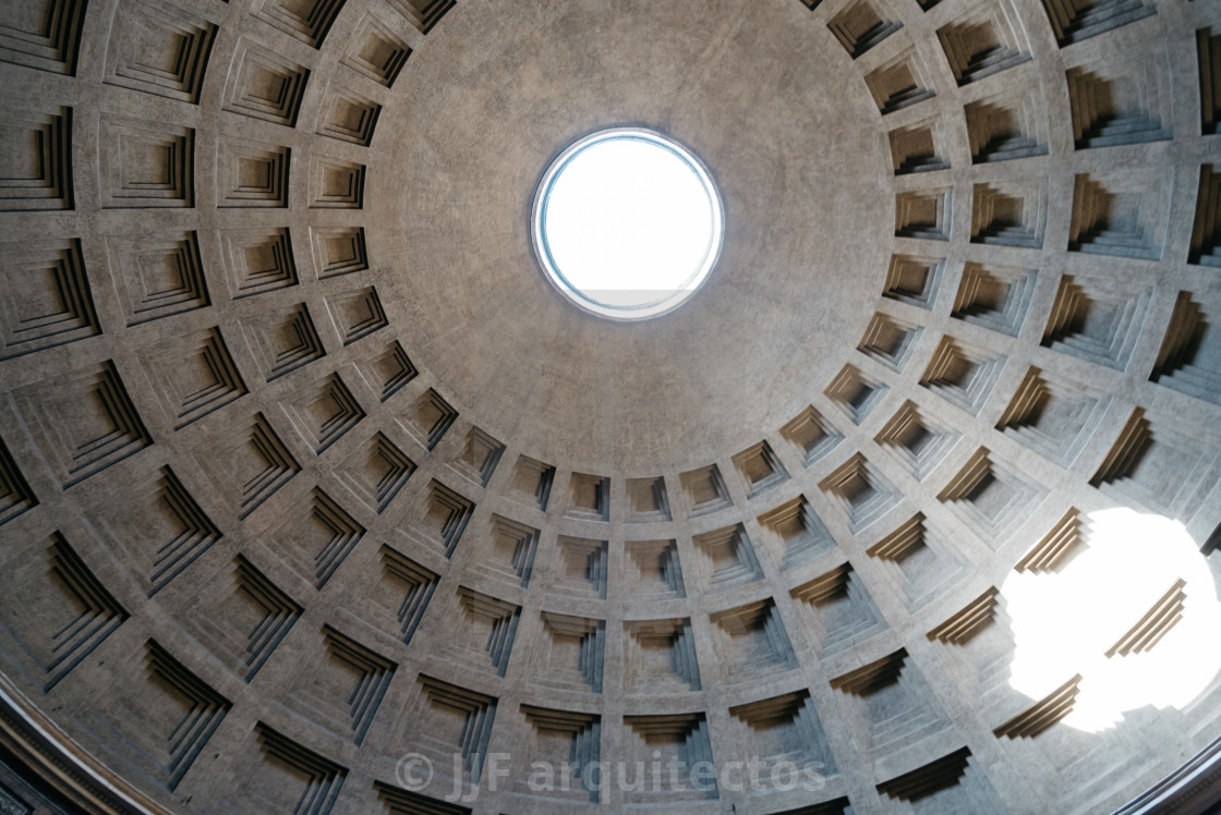 "Interior view of the dome of the Pantheon of Agripa in Rome." stock image