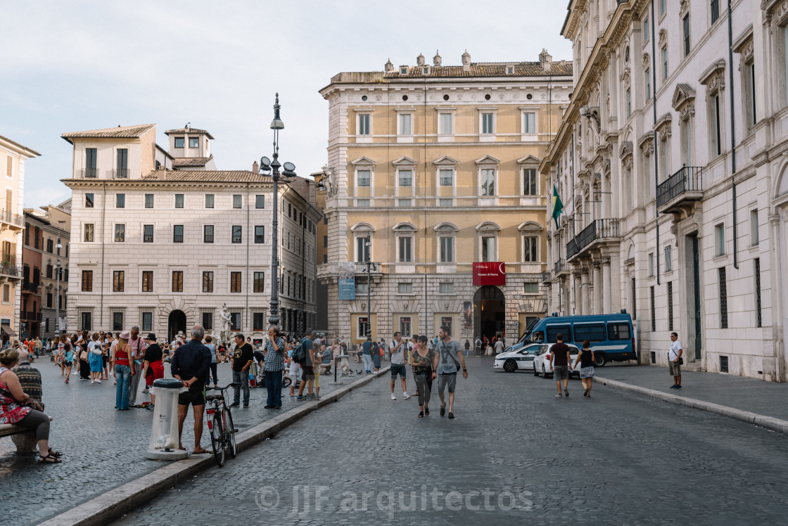 "Tourists in Navona Square in the historical centre of Rome." stock image