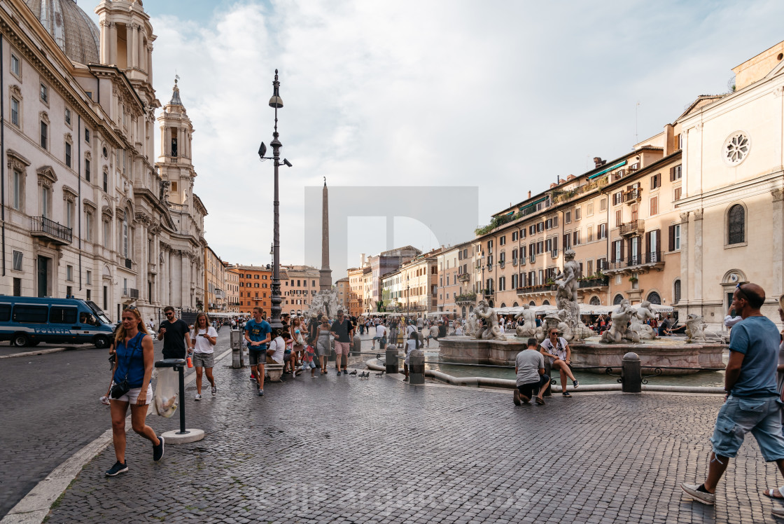 "Tourists in Navona Square in the historical centre of Rome." stock image