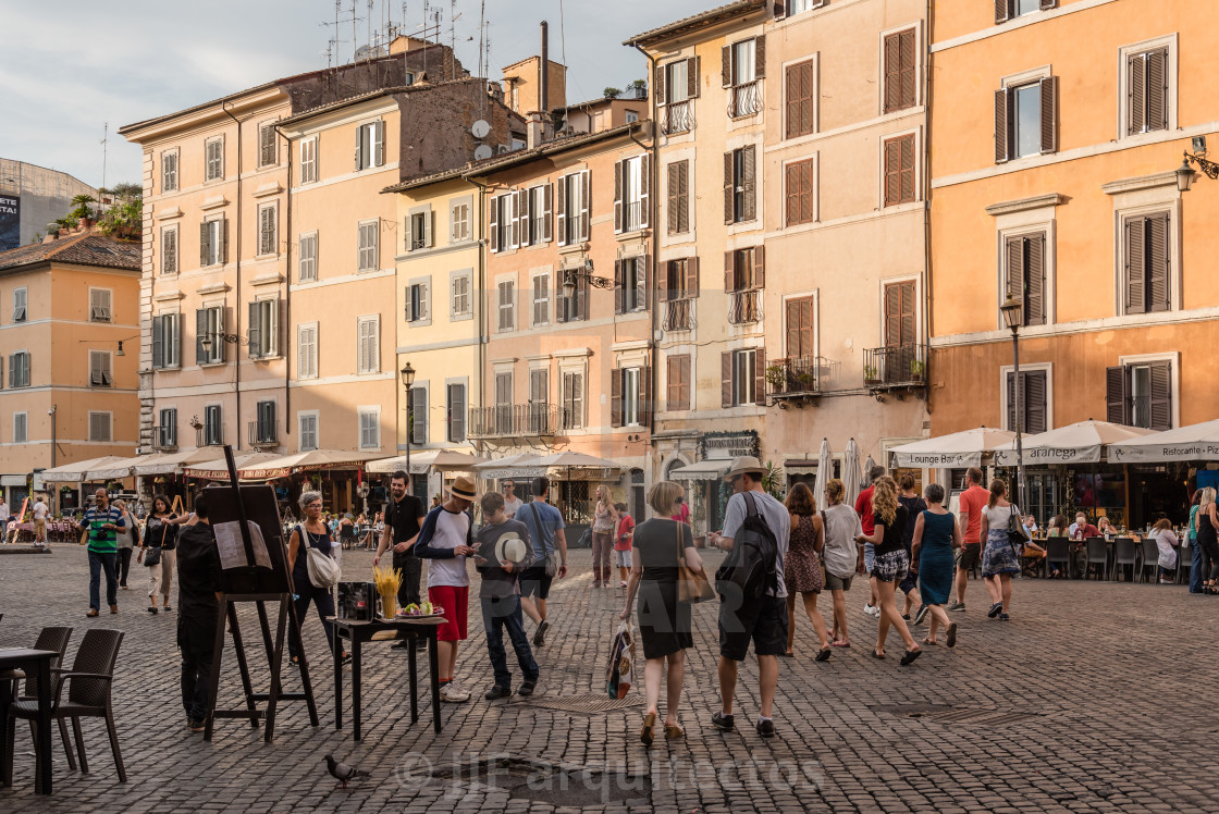 "Tourists in Campo di Fiori Square in the historical centre of Ro" stock image