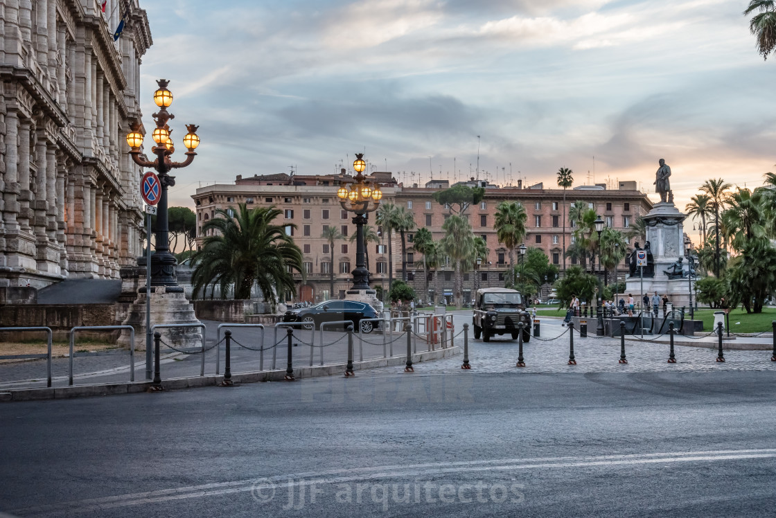 "Sunset on Piazza Cavour in Rome near Castel Sant Angelo" stock image