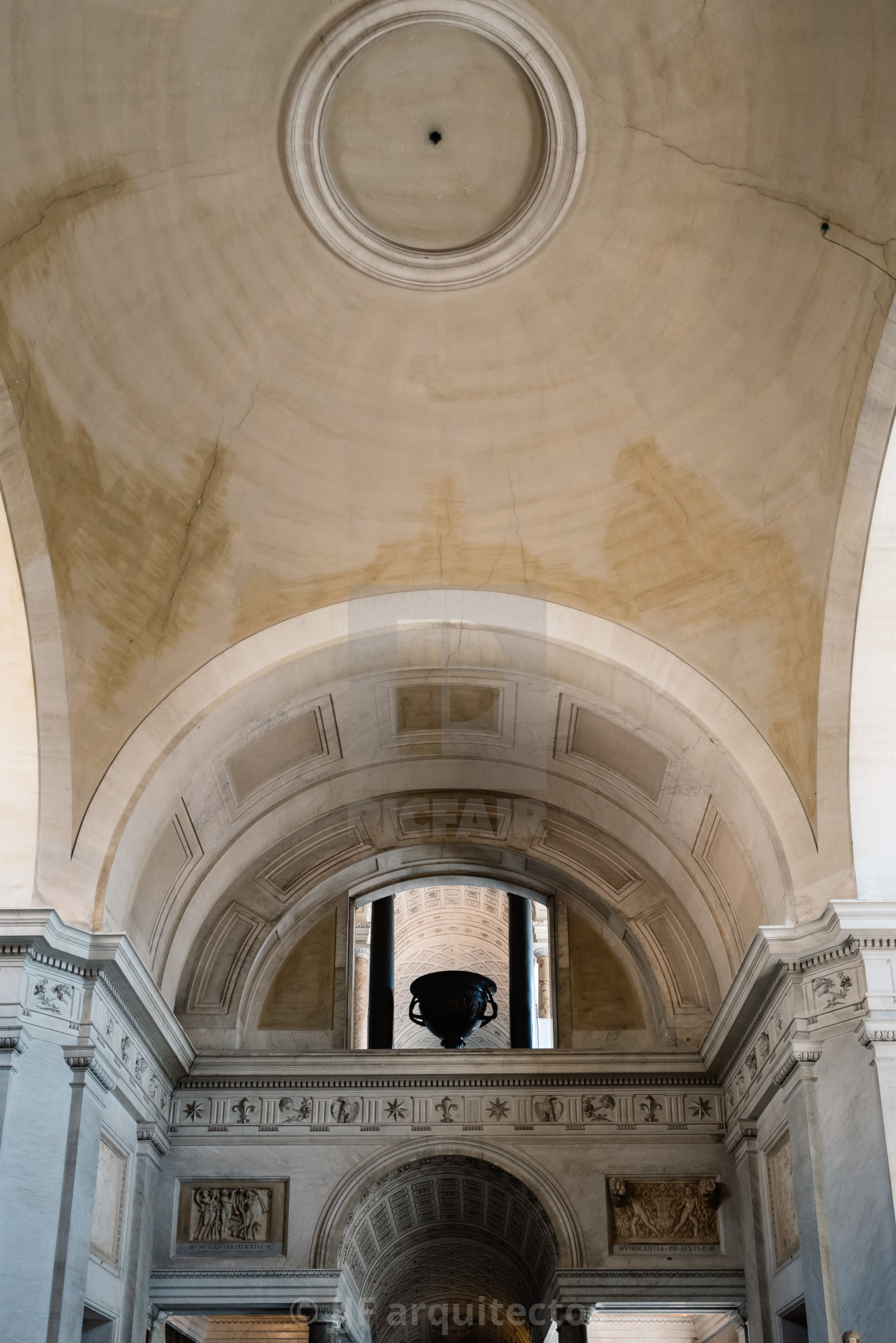 "Interior view of Dome inside Vatican Museums. Low angle view." stock image