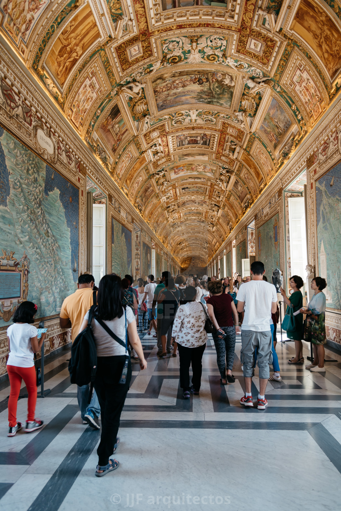 "Interior view of tourists in Vatican Museums." stock image