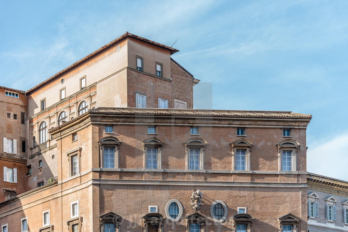 "Exterior view of a Dome in the Basilica of St Peter. Low angle v" stock image