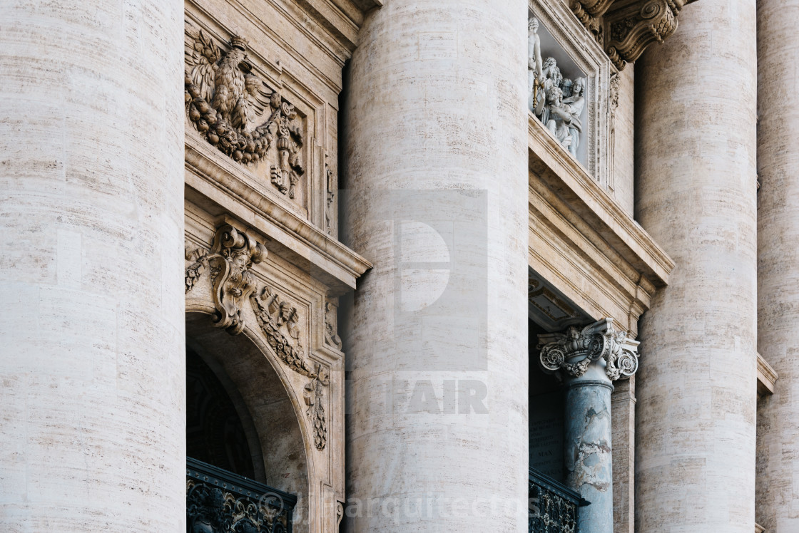 "Detail of facade of the Basilica of St Peter" stock image