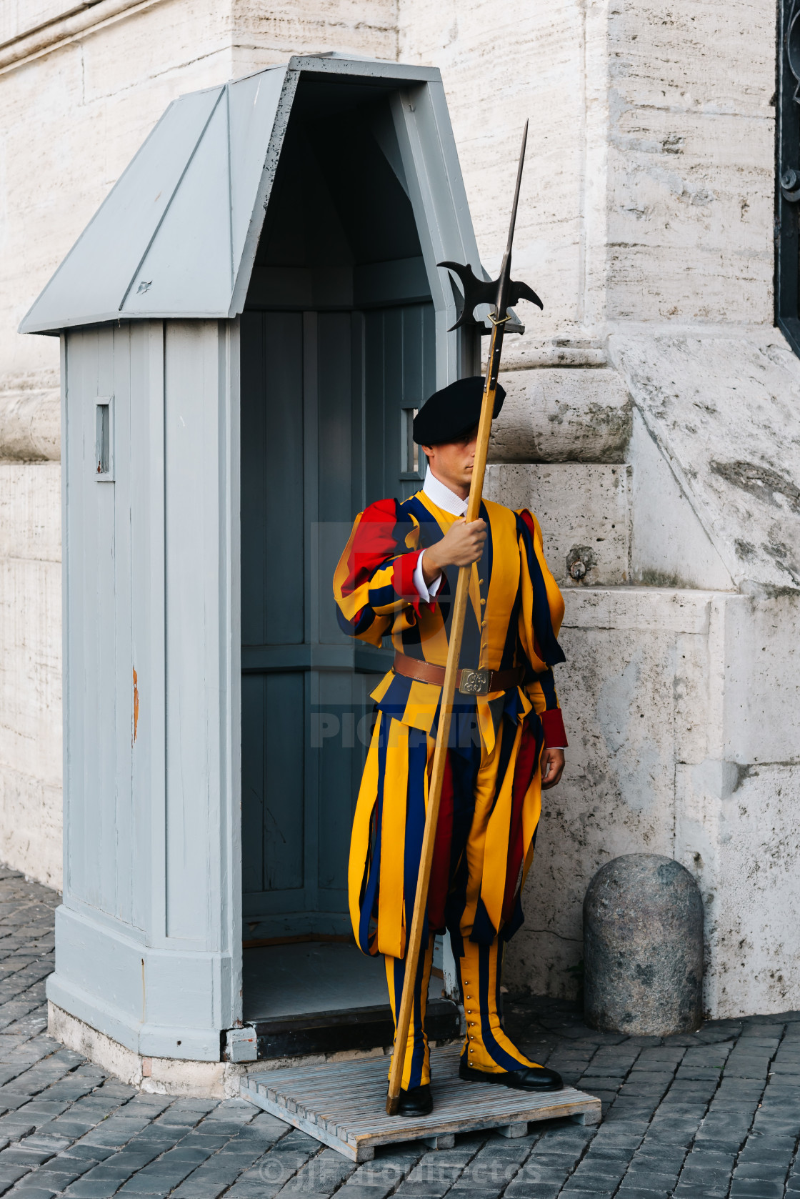 "Papal Swiss guard standing at his post" stock image