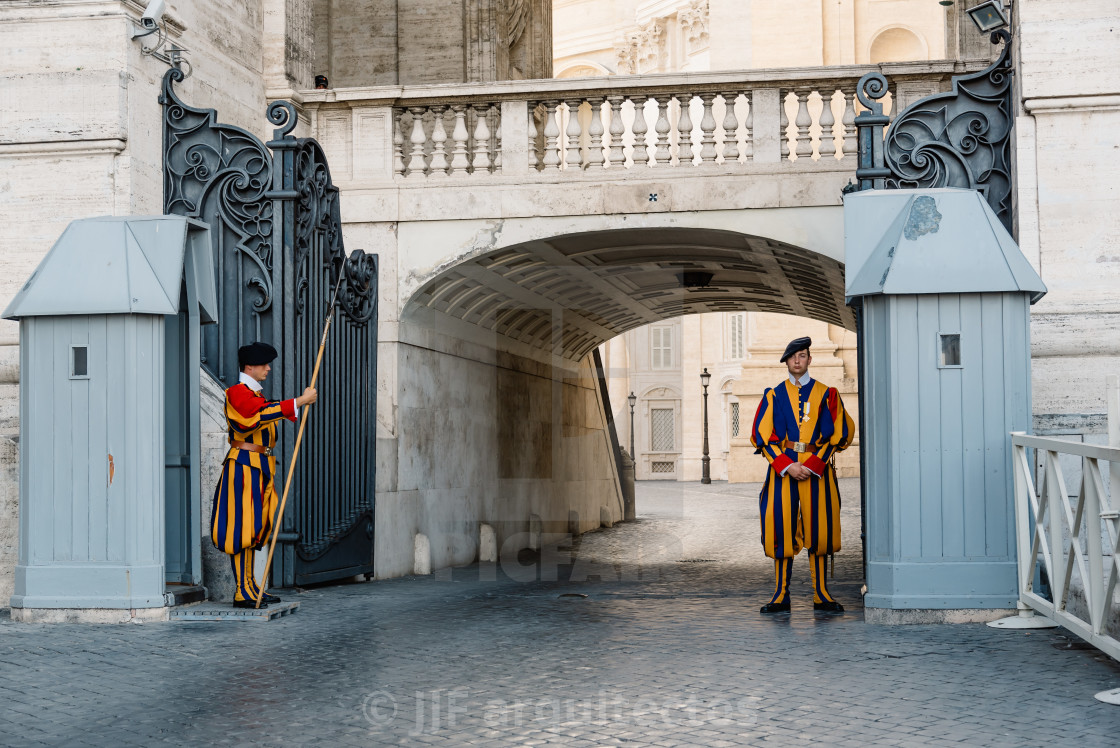 "Papal Swiss guards standing at his post" stock image