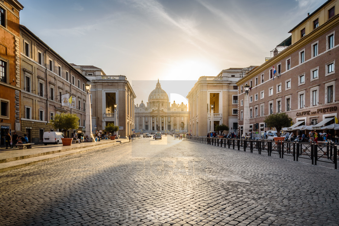 "Via della Conciliazione in Rome at sunset a day of summer" stock image