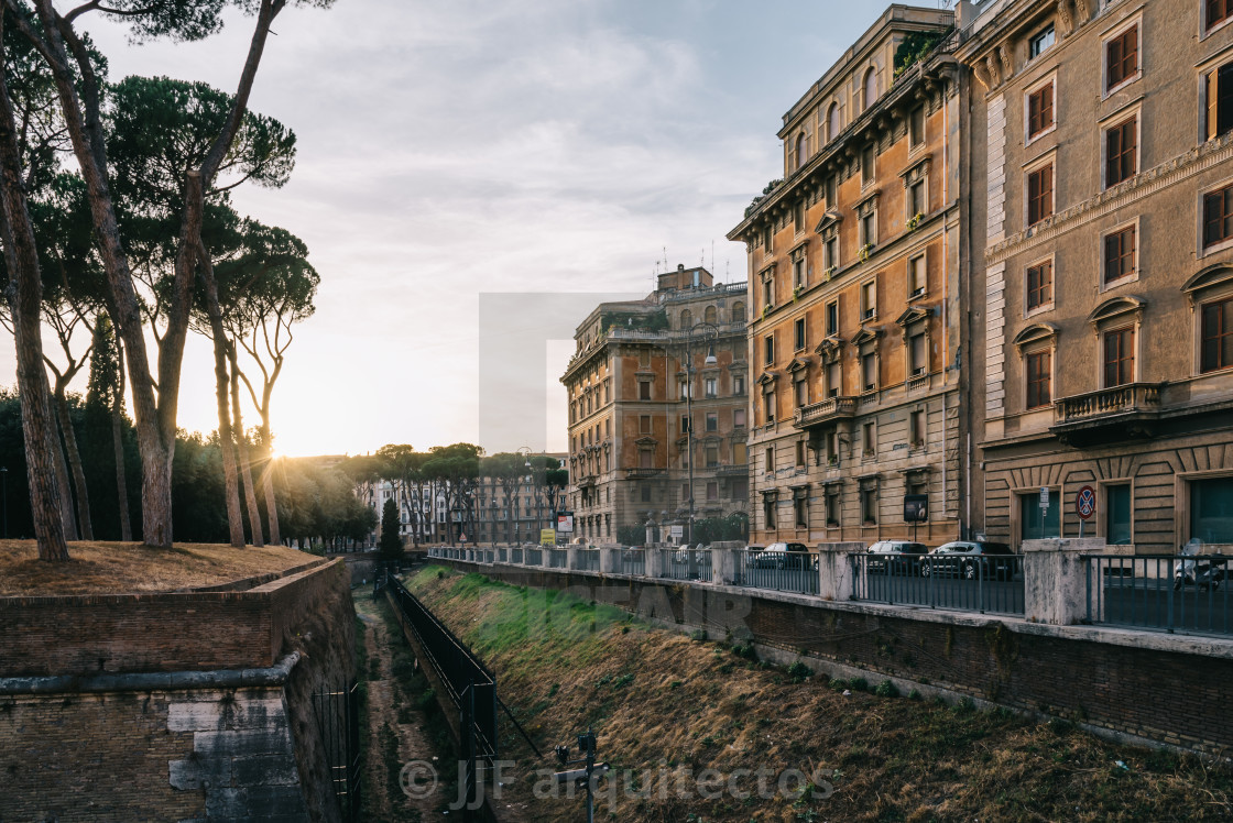 "Sunset on Piazza Adriana in Rome near Castel Sant Angelo" stock image