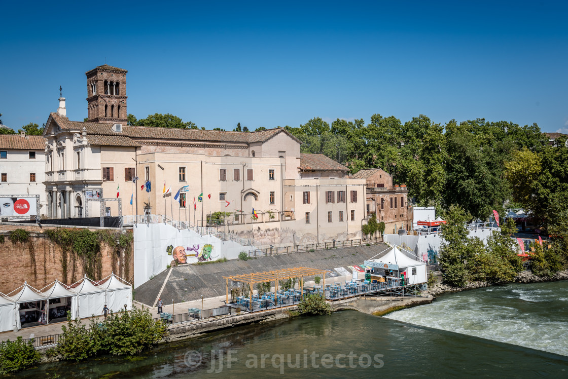 "View of Basilica of Sant Bartolomeo in the Tiberina Island in Ti" stock image