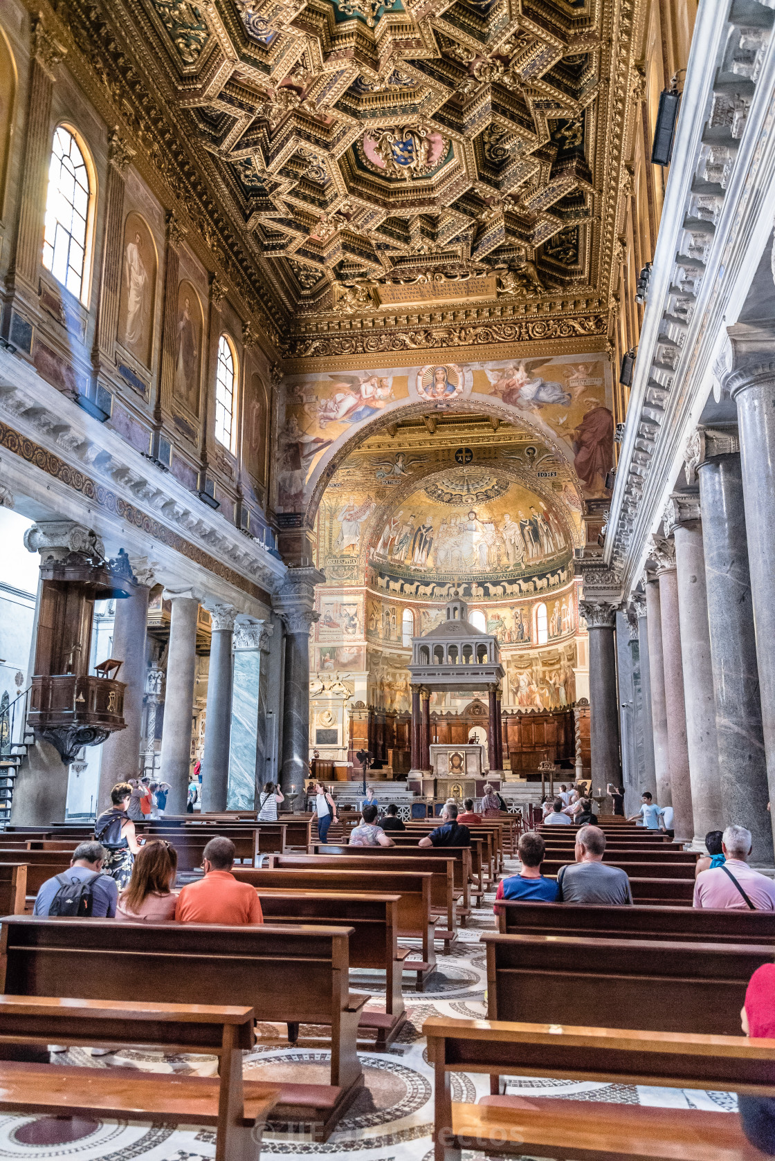 "Interior view of church of Santa Maria in Trastevere" stock image