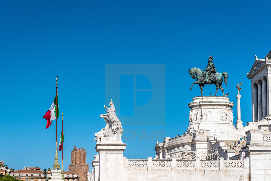 "Equestrian statue of Vittorio Emanuele in Rome a sunny summer da" stock image