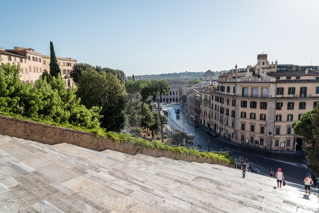 "View of Rome from steps of Ara Coeli a sunny summer day" stock image