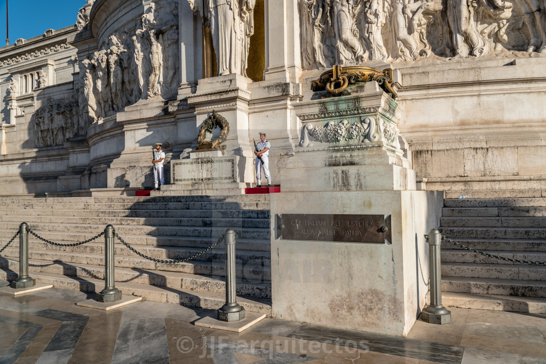 "Equestrian statue of Vittorio Emanuele in Rome a sunny summer da" stock image