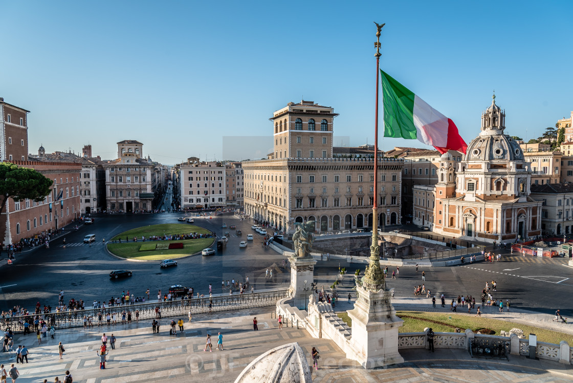 "Equestrian statue of Vittorio Emanuele in Rome a sunny summer da" stock image