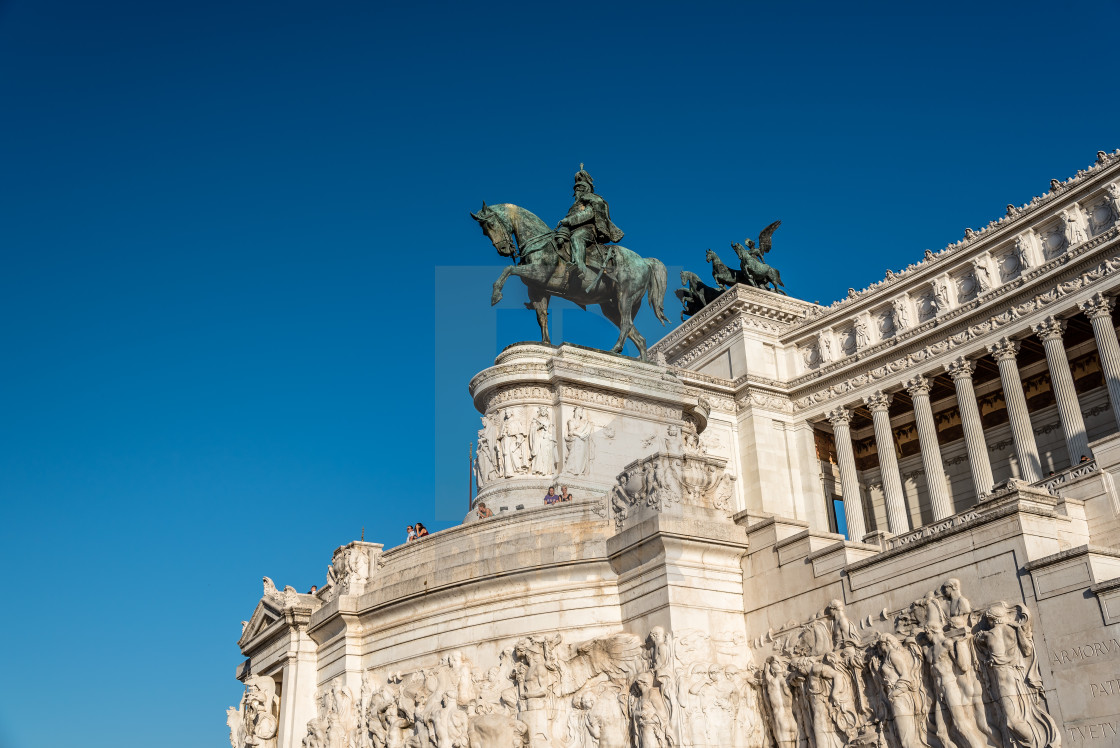 "Equestrian statue of Vittorio Emanuele in Rome a sunny summer da" stock image