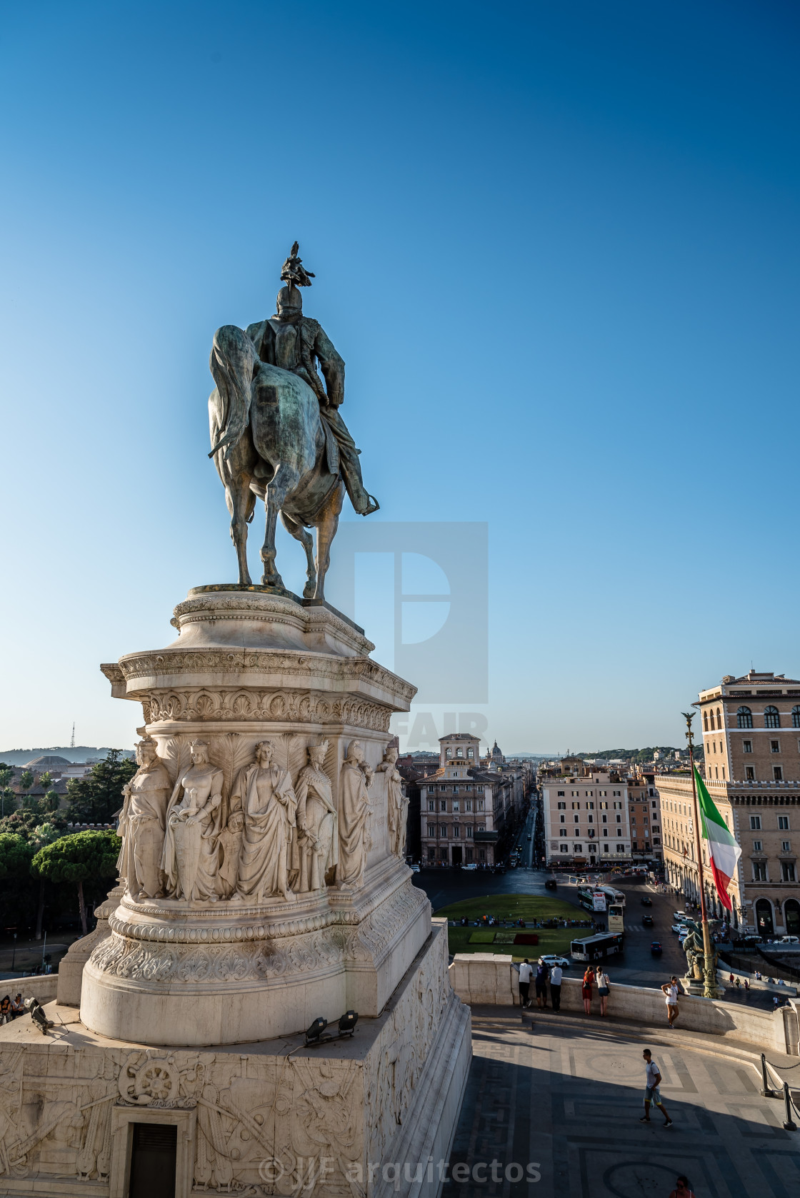 "Equestrian statue of Vittorio Emanuele in Rome a sunny summer da" stock image