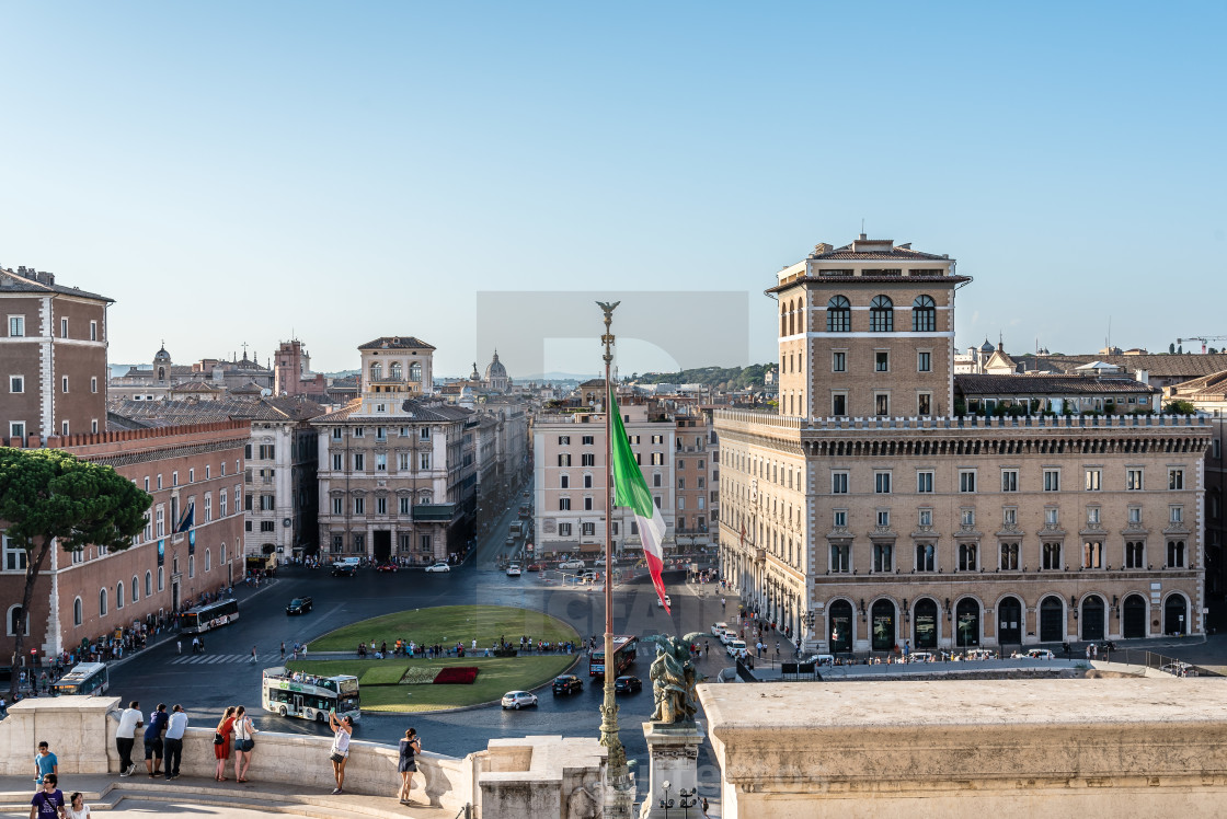 "Equestrian statue of Vittorio Emanuele in Rome a sunny summer da" stock image