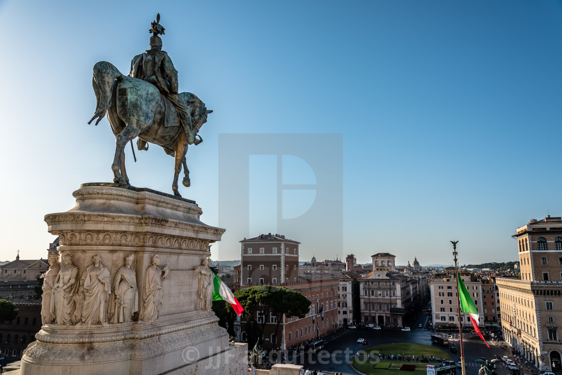 "Equestrian statue of Vittorio Emanuele in Rome a sunny summer da" stock image