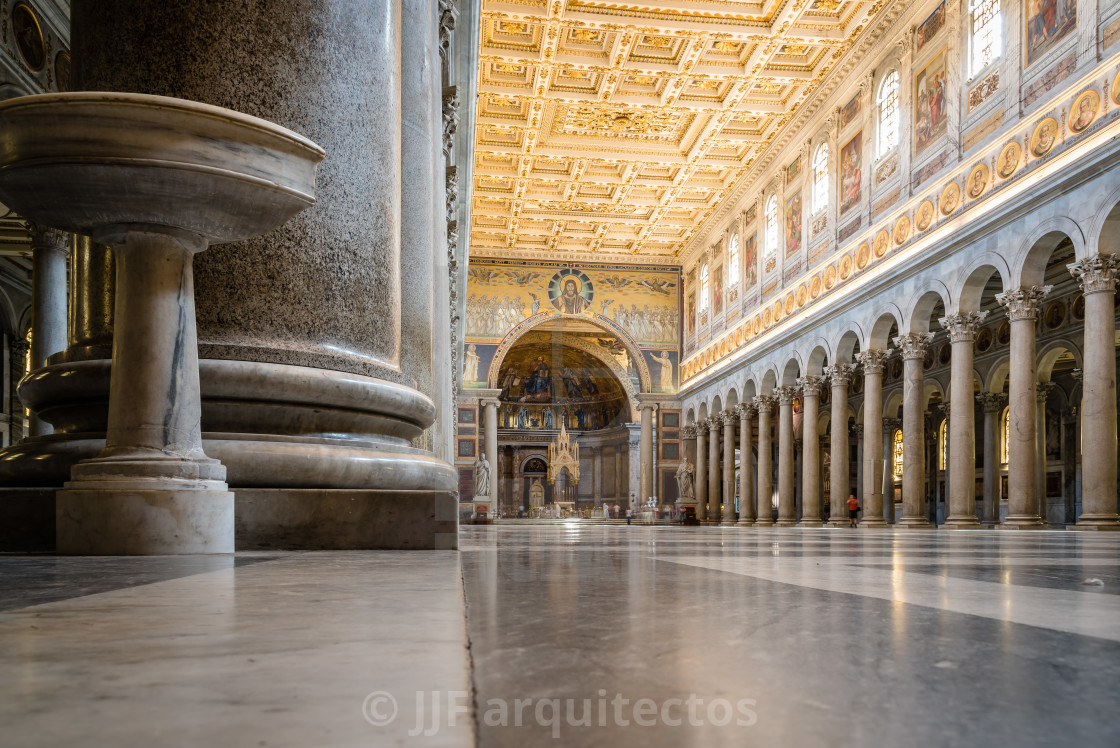 "Interior view of Papal Basilica of St. Paul outside the Walls" stock image