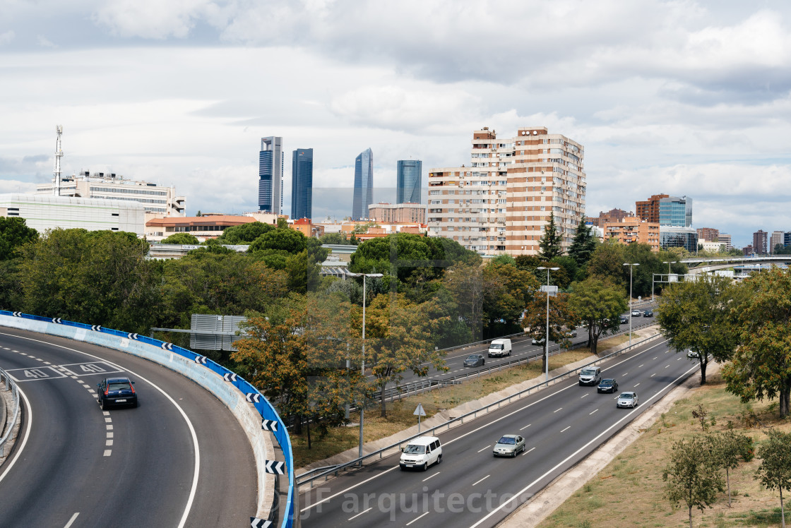 "M30 Motorway in Madrid a cloudy day" stock image