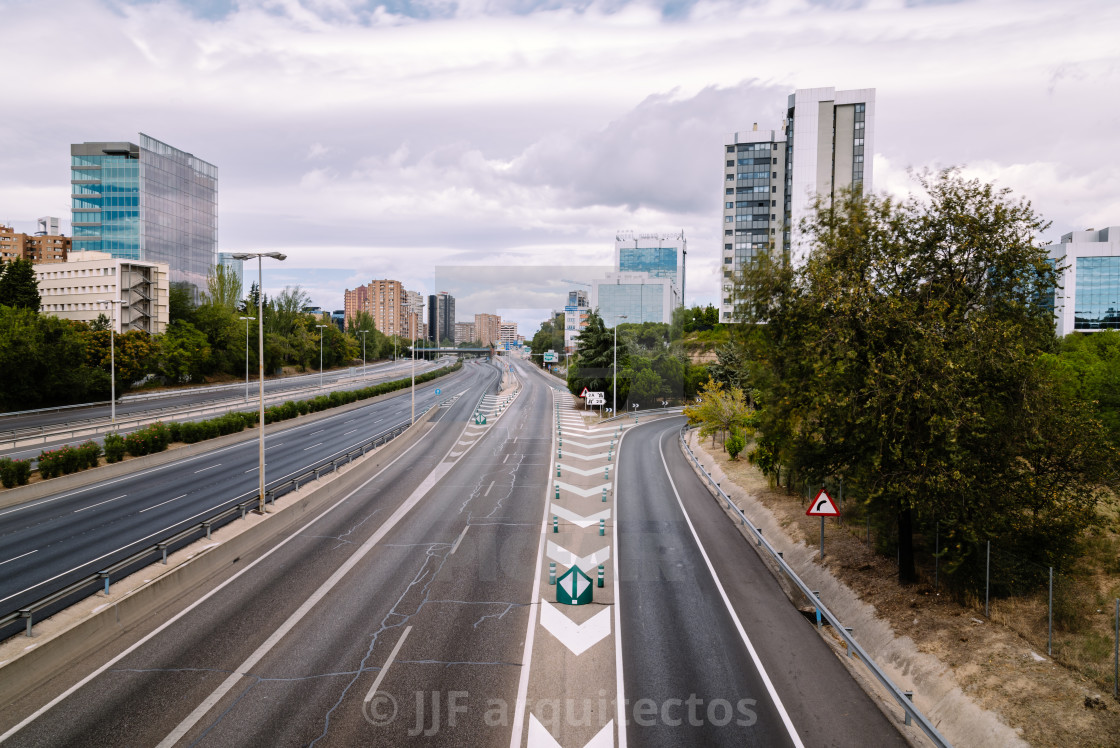 "M30 Motorway in Madrid a cloudy day" stock image