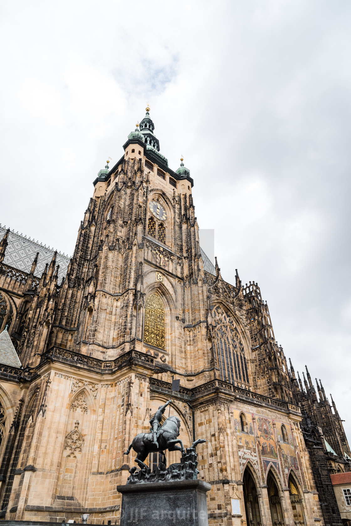 "Outdoor view of St. Vitus Cathedral in Prague" stock image